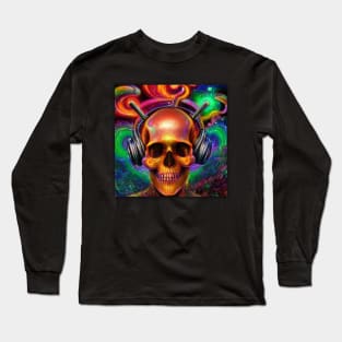 Colorful Skull Listening To Music Long Sleeve T-Shirt